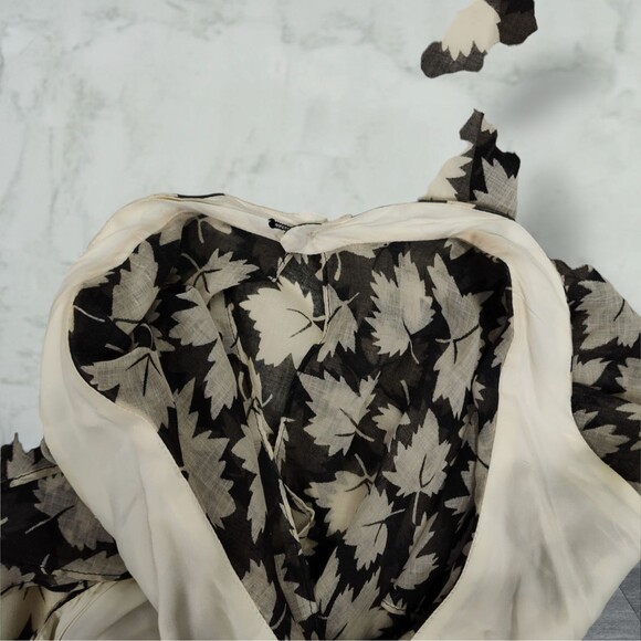 Vintage 70s Backless Halter Midi Dress Size 6 Black Leaf Print Neck Drape - Picture 10 of 15